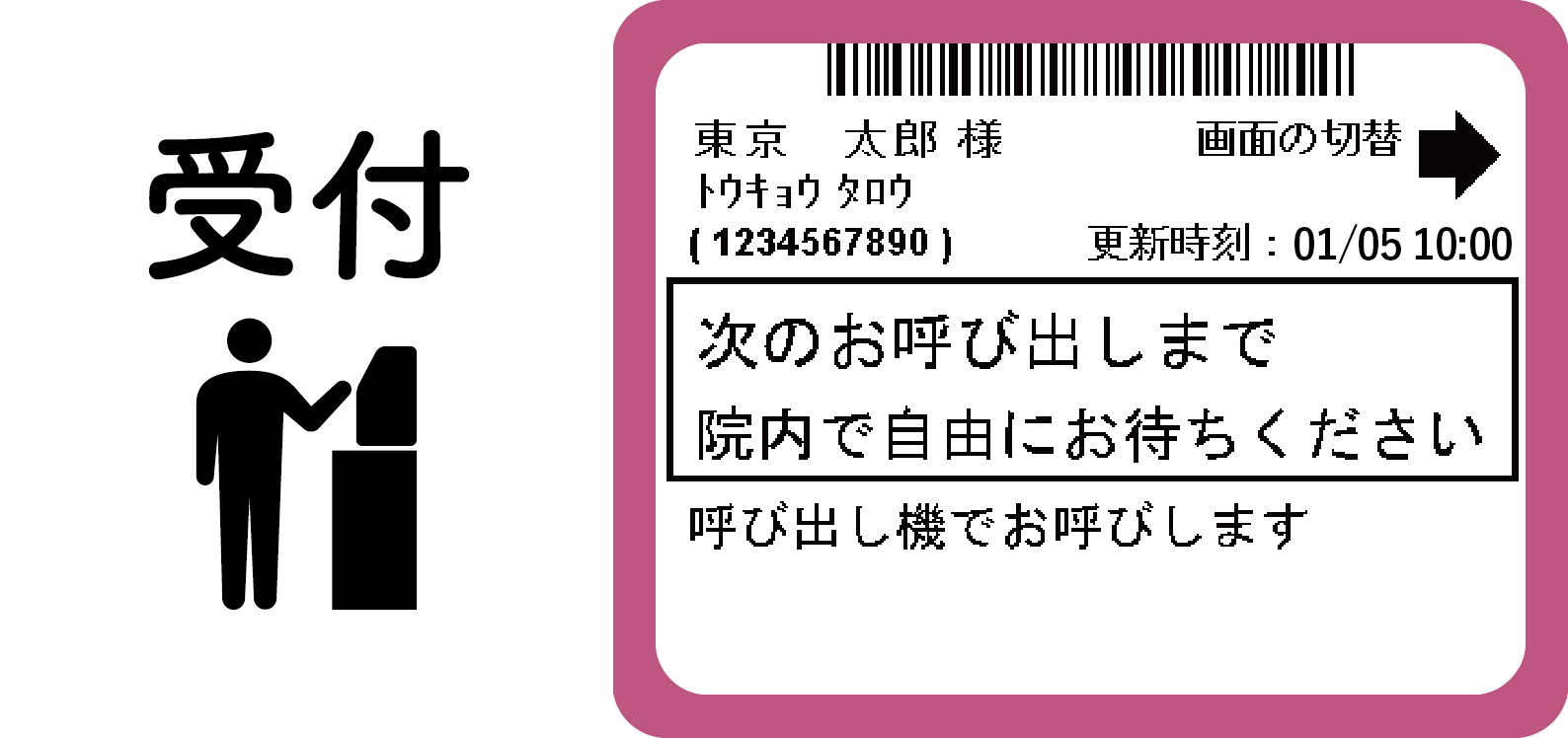 メッセージ:次のお呼び出しまで院内で自由にお待ちください